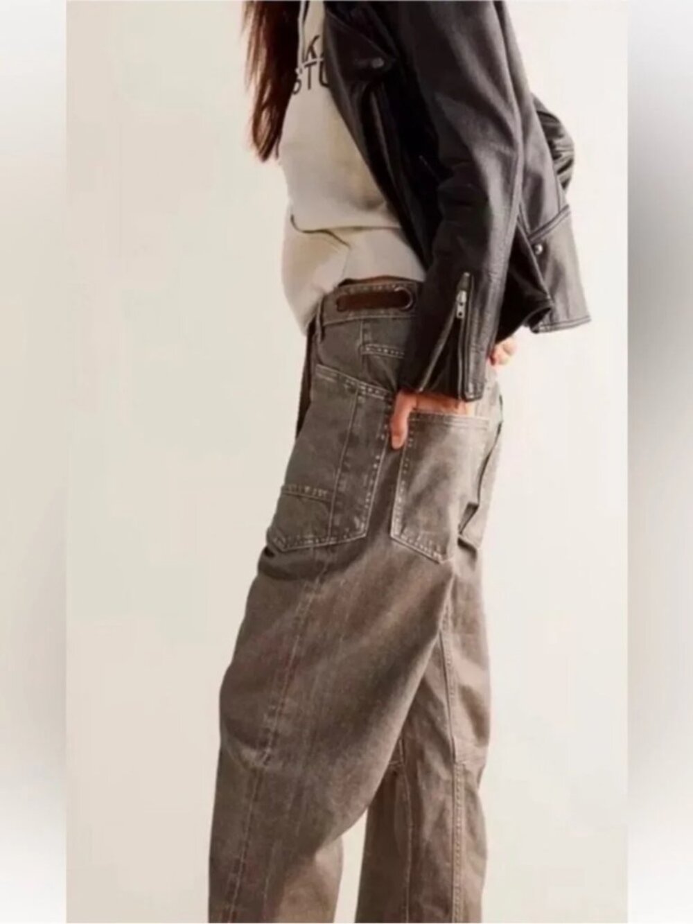 Free People We The Free Moxie Printed Low-Slung Barrel Jeans Metallic Size 32 - Picture 2 of 6
